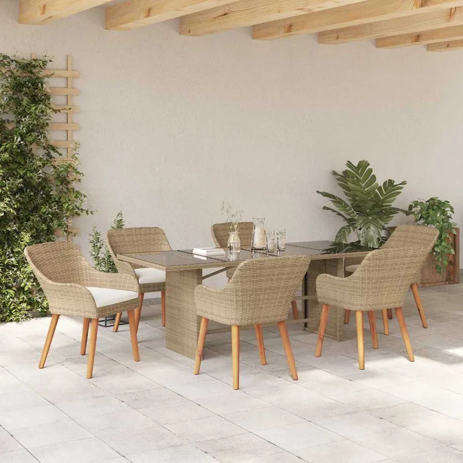 Ensemble de salle à manger pour jardin 7 pcs Beige polyrotin - 4