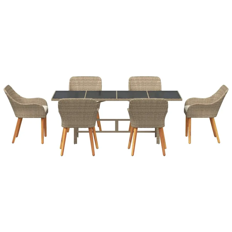 Ensemble de salle à manger pour jardin 7 pcs Beige polyrotin - 7