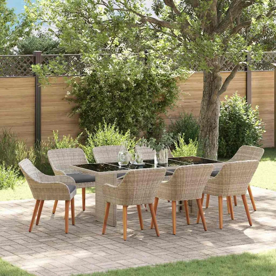 Ensemble de salle à manger pour jardin 9 pcs Gris clair