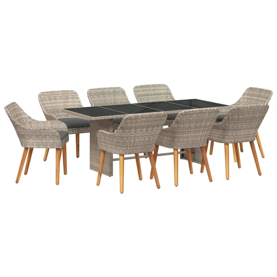 Ensemble de salle à manger pour jardin 9 pcs Gris clair - 2
