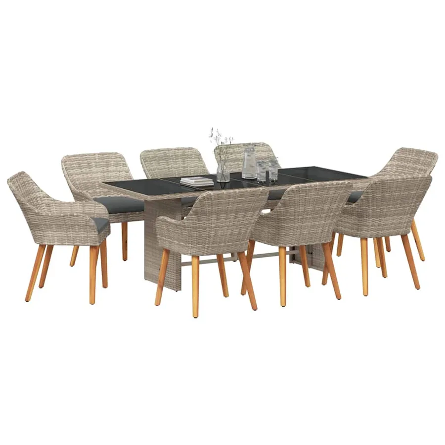 Ensemble de salle à manger pour jardin 9 pcs Gris clair - 3