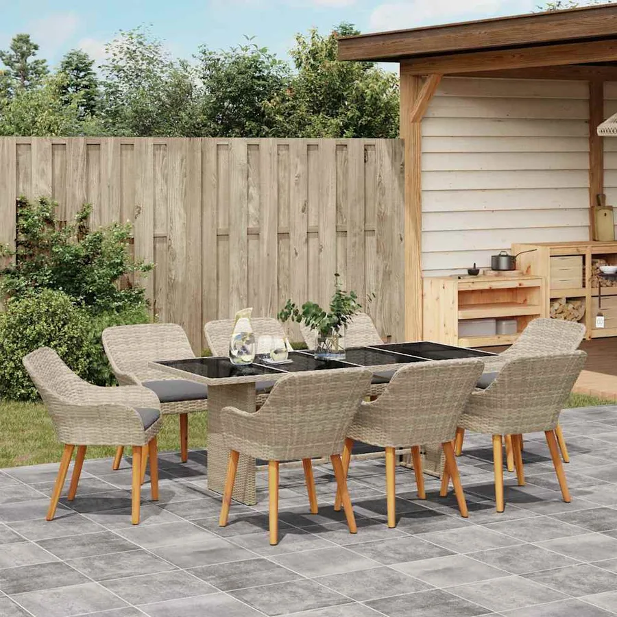 Ensemble de salle à manger pour jardin 9 pcs Gris clair - 4