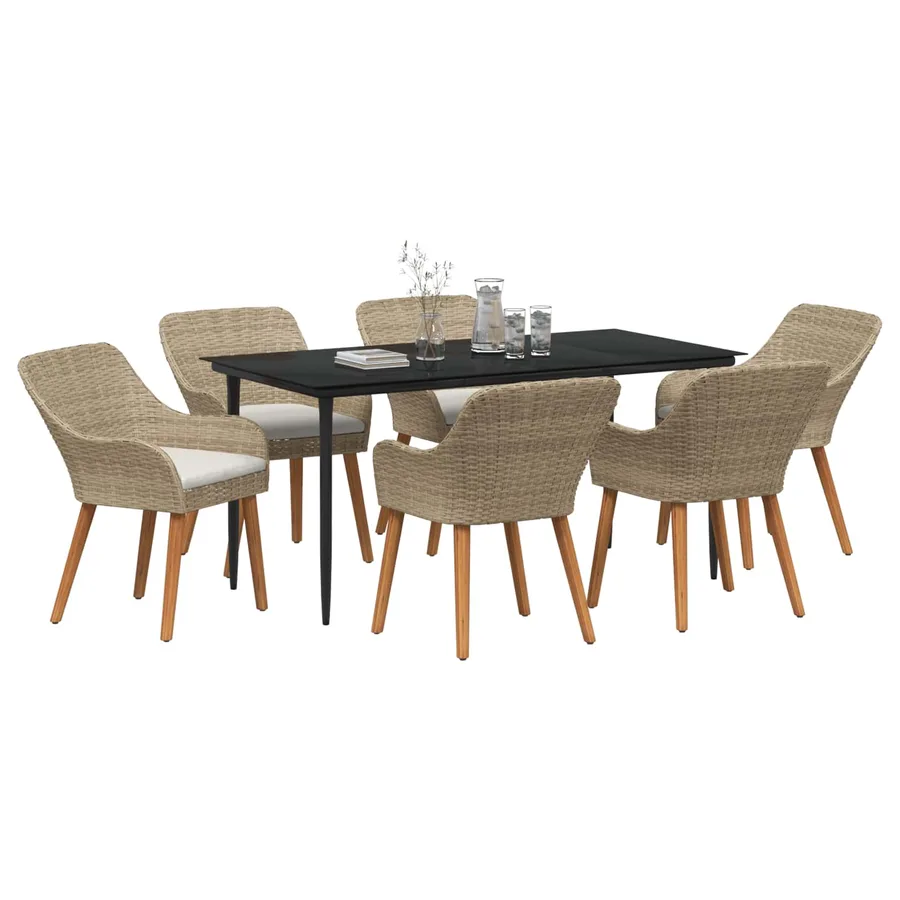 Ensemble de salle à manger pour jardin 7 pcs Beige polyrotin - 2