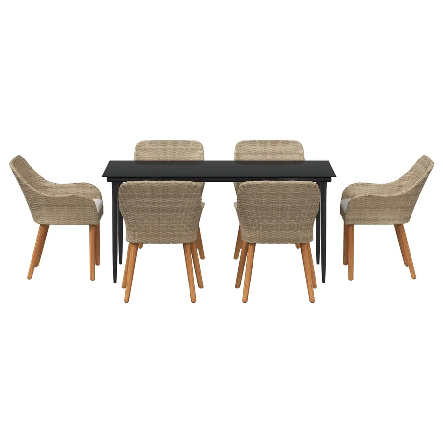 Ensemble de salle à manger pour jardin 7 pcs Beige polyrotin - 3