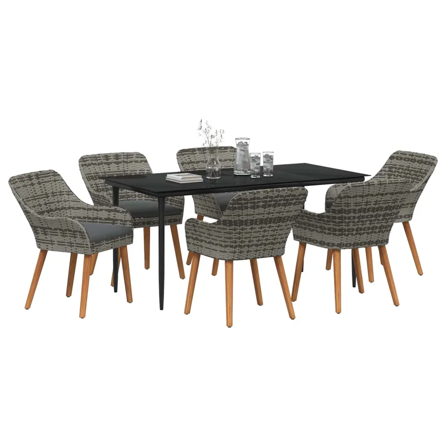Ensemble de salle à manger pour jardin 7 pcs Gris polyrotin - 2