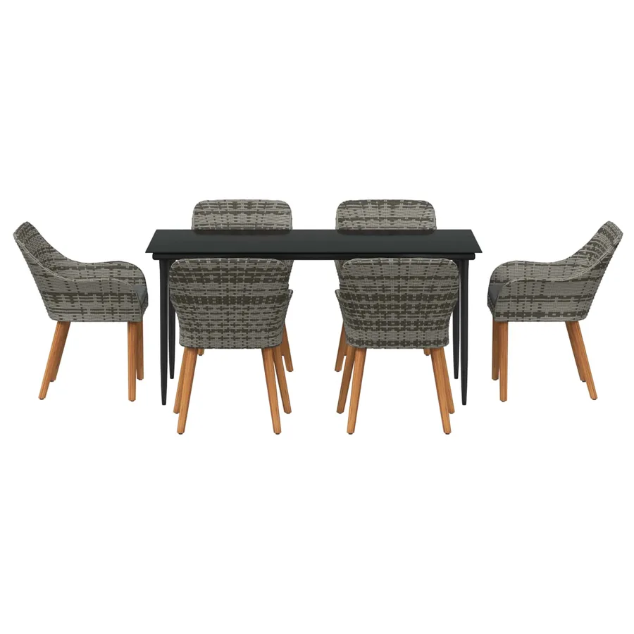 Ensemble de salle à manger pour jardin 7 pcs Gris polyrotin - 3