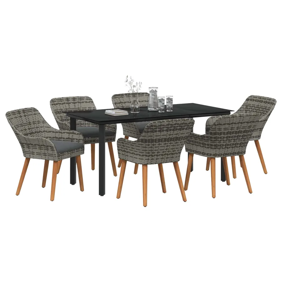 Ensemble de salle à manger pour jardin 7 pcs Gris polyrotin - 2