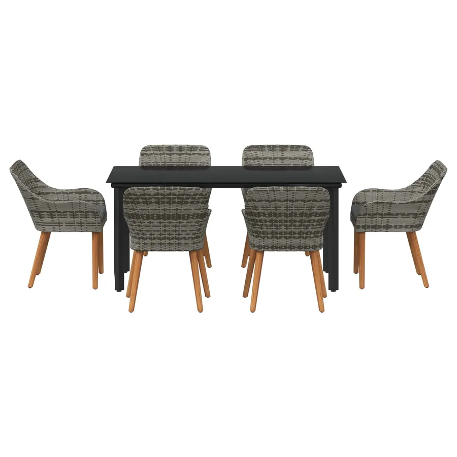 Ensemble de salle à manger pour jardin 7 pcs Gris polyrotin - 3