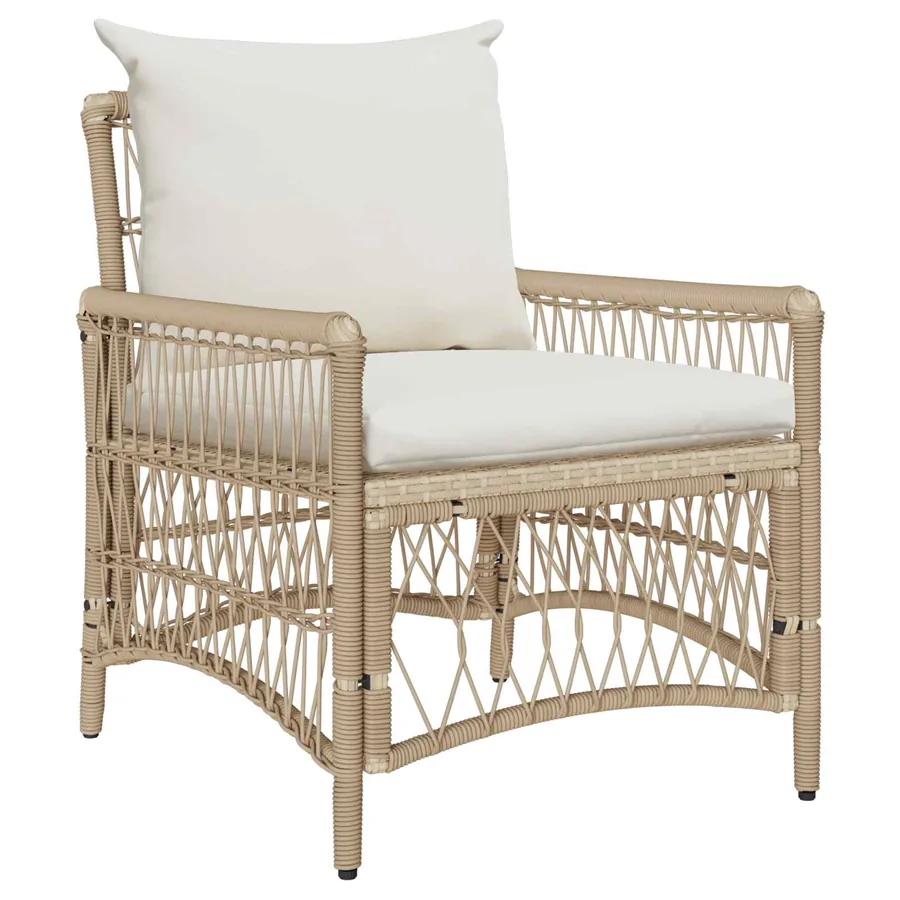 Chaise de jardin avec coussin Beige 73 x 61 x 77 cm polyrotin