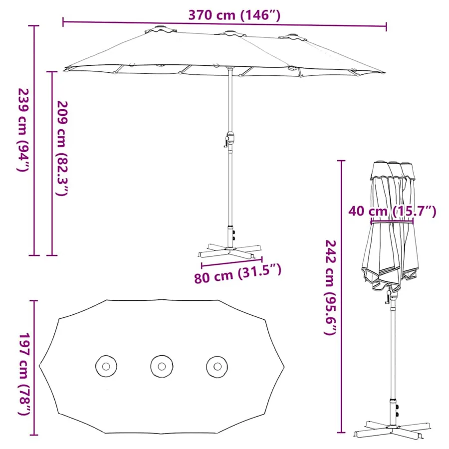 Parasol de jardin Sable 370 x 197 x 239 cm - 12