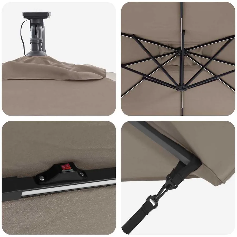 Parasol Taupe 249 x 249 x 250 cm Polyester et Aluminium - 9