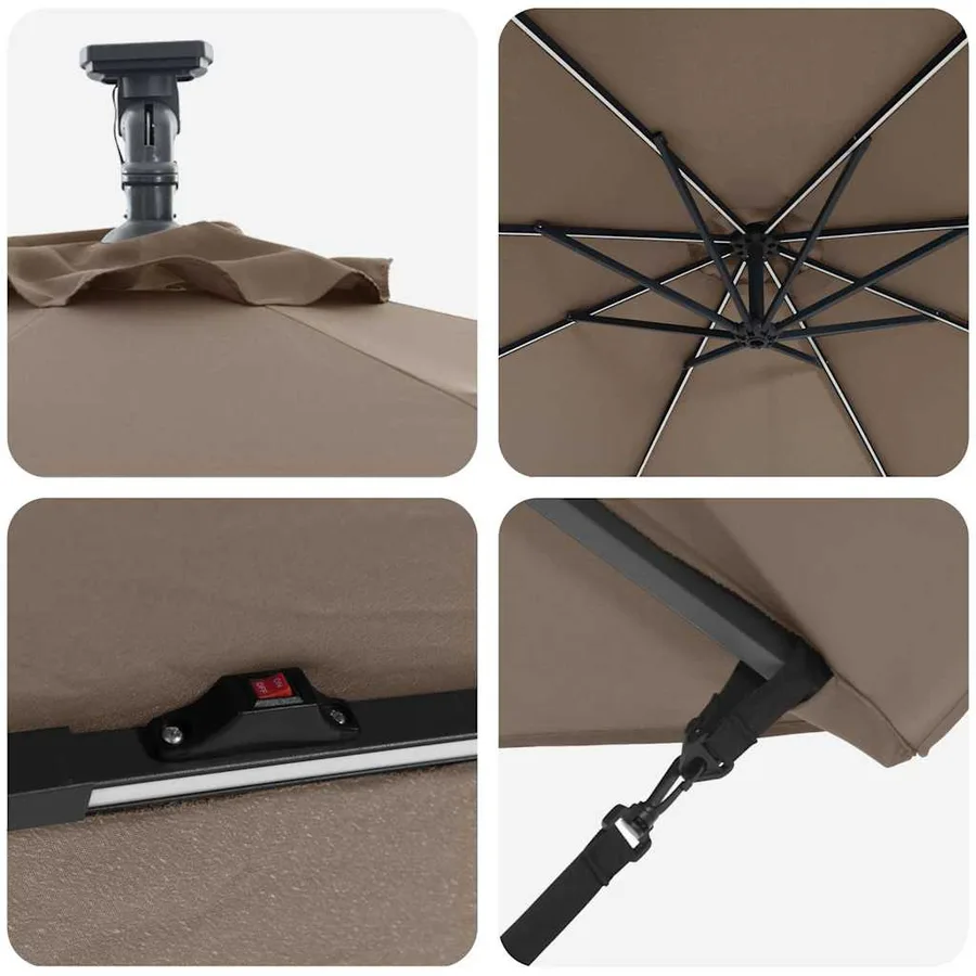 Parasol Taupe 294 x 294 x 248 cm Polyester et Aluminium - 9