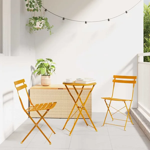 Ensemble bistro pliant 3 pcs Moutarde Acier