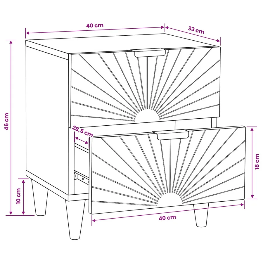 Table de chevet 2 pcs Noir et or 40 x 33 x 46 cm - 13