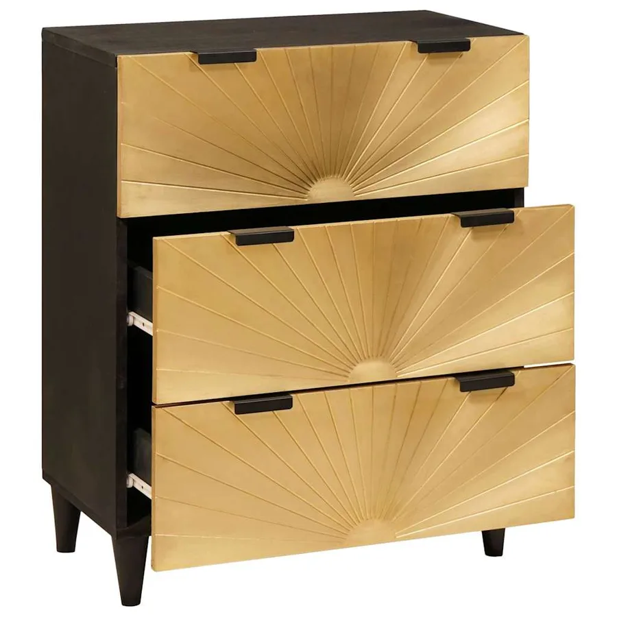 Buffet Noir et or 60 x 33 x 75 cm Bois de mangue massif - 2
