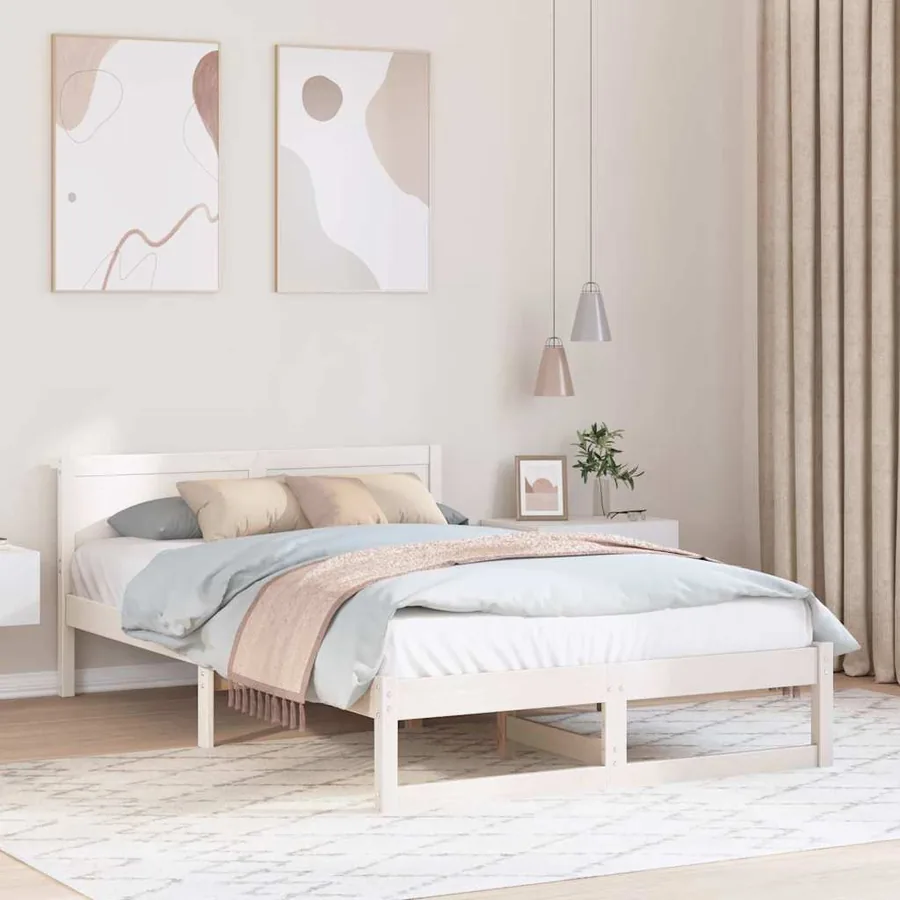 Cadre de lit avec tête de lit Blanc 120 x 190 cm Pin massif