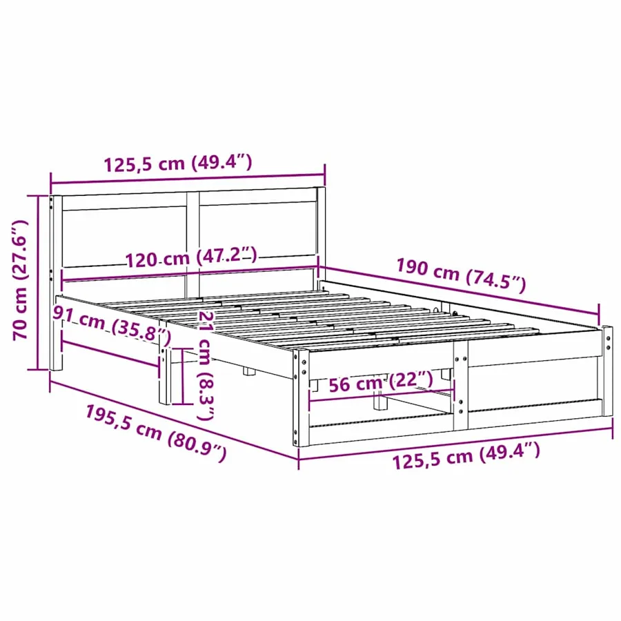 Cadre de lit avec tête de lit Blanc 120 x 190 cm Pin massif - 10