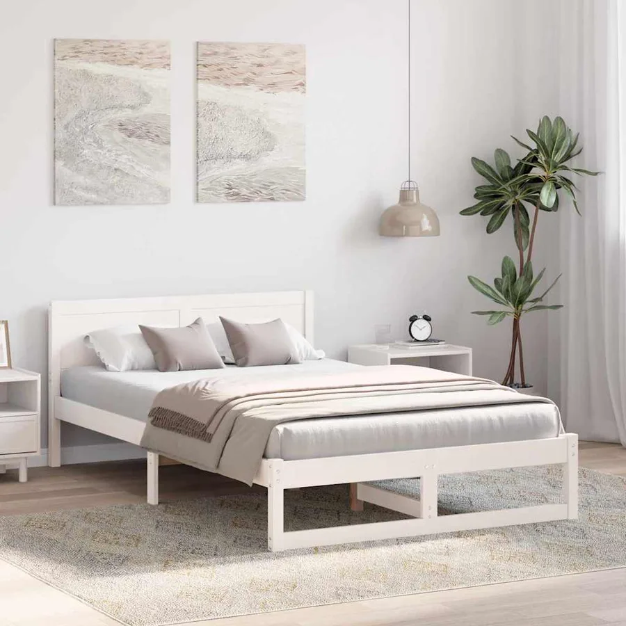 Cadre de lit avec tête de lit Blanc 120 x 190 cm Pin massif - 3