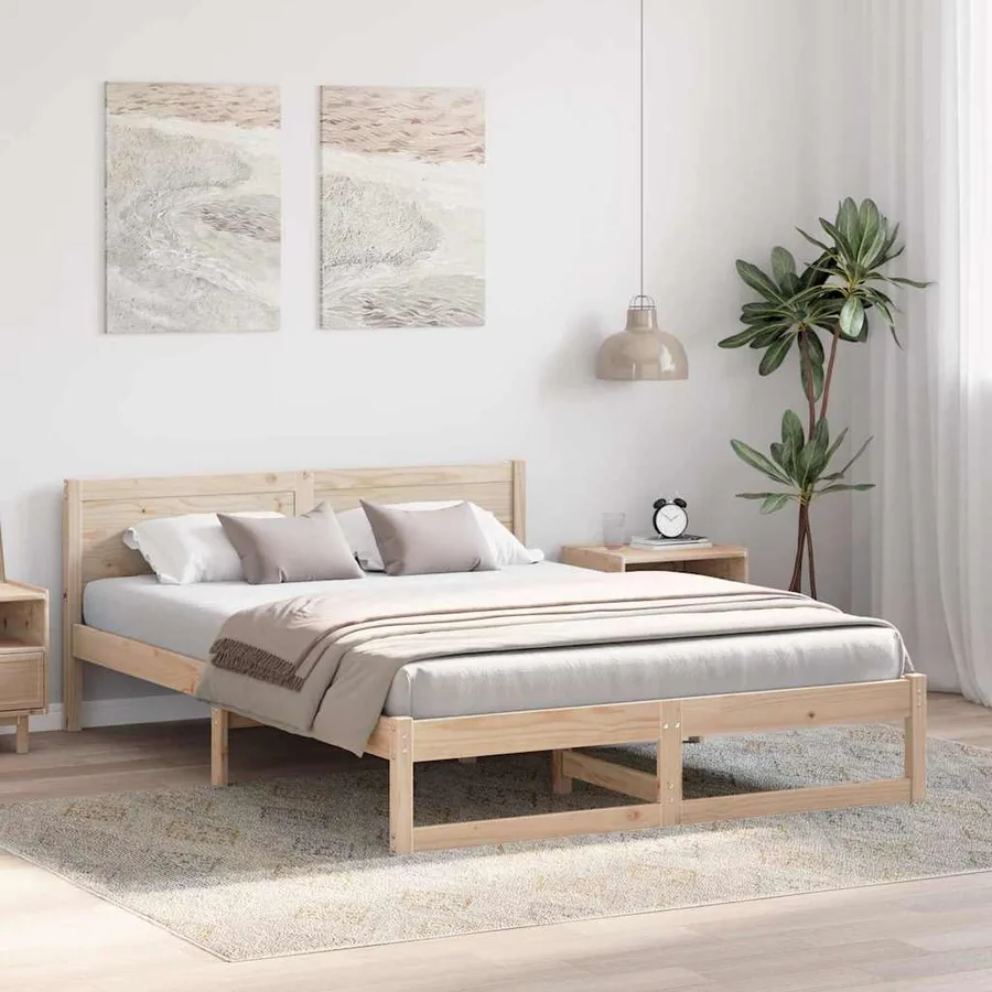 Cadre de lit avec tête de lit Naturel 160 x 200 cm Pin massif - 3