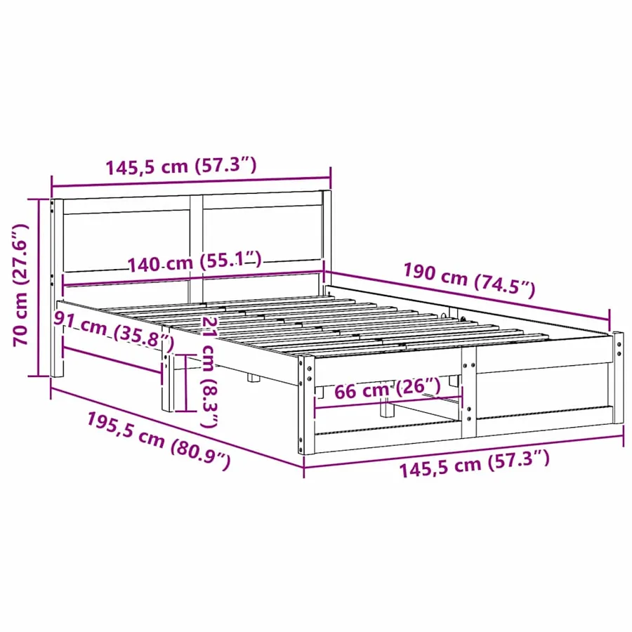 Cadre de lit avec tête de lit Blanc 140 x 190 cm Pin massif - 10