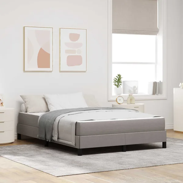 Lit à ressorts avec matelas Taupe 160 x 200 cm tissu