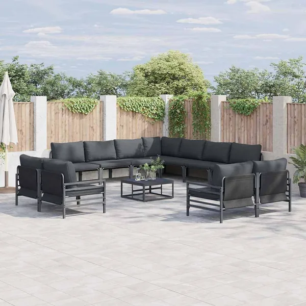 Ensemble de canapé de jardin avec coussin 11 pcs Noir Acier
