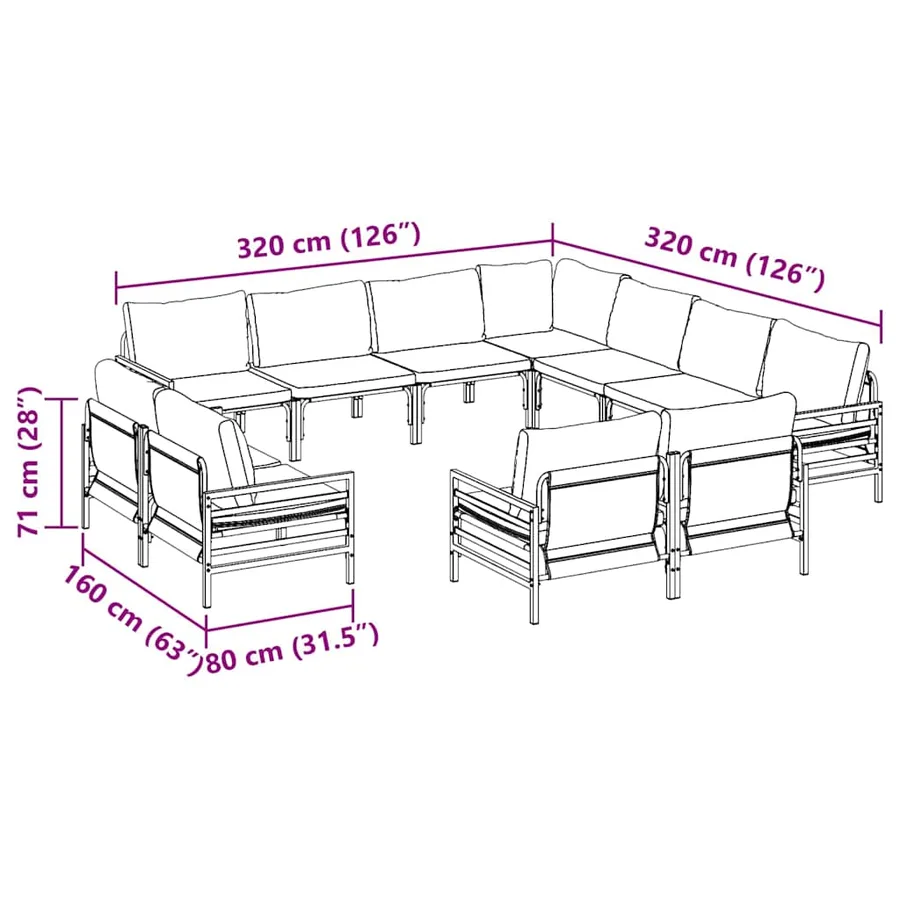 Ensemble de canapé de jardin avec coussin 11 pcs Noir Acier - 12