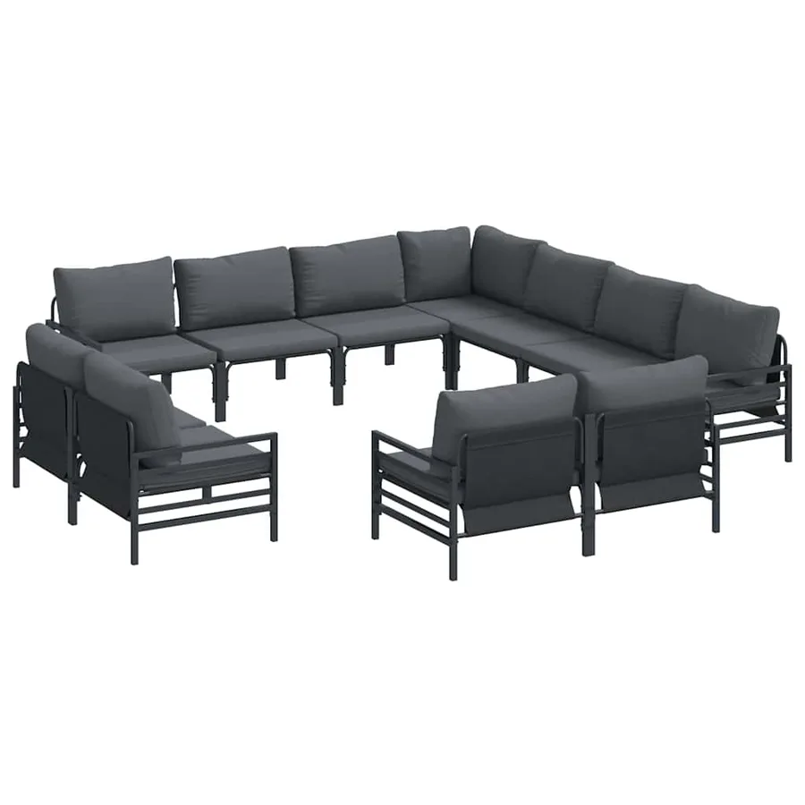 Ensemble de canapé de jardin avec coussin 11 pcs Noir Acier - 2