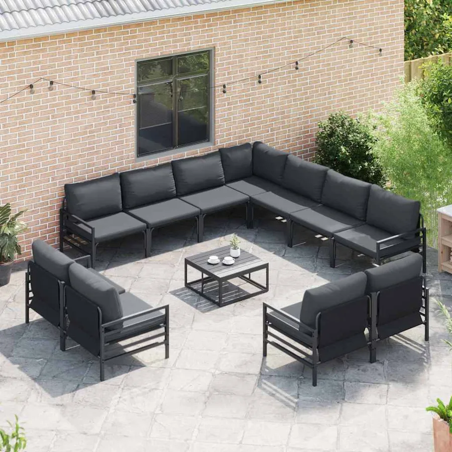 Ensemble de canapé de jardin avec coussin 11 pcs Noir Acier - 3