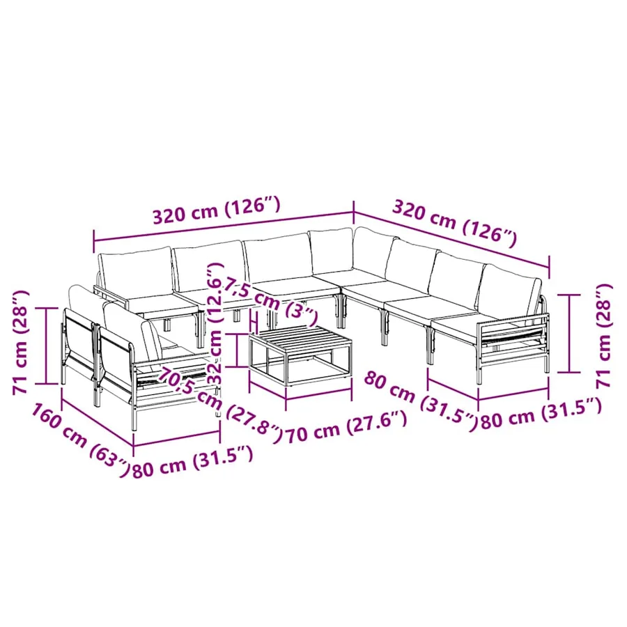 Ensemble de canapé de jardin avec coussin 10 pcs Noir Acier - 11