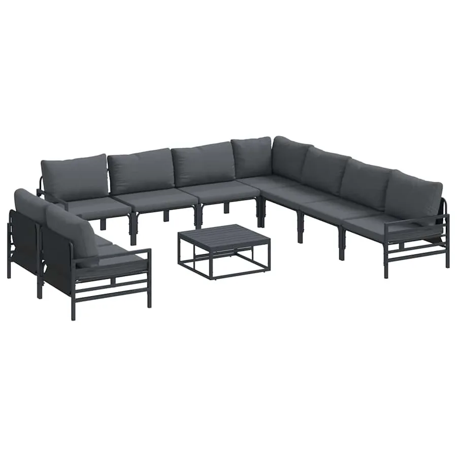 Ensemble de canapé de jardin avec coussin 10 pcs Noir Acier - 2