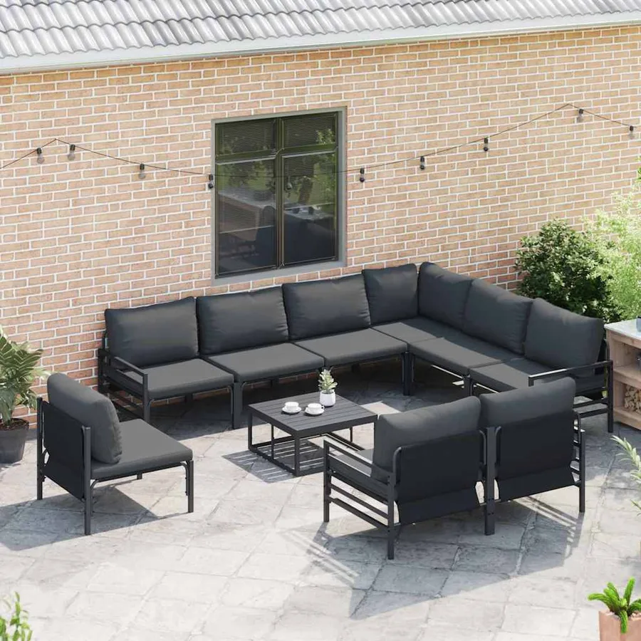 Ensemble de canapé de jardin avec coussin 10 pcs Noir Acier - 3