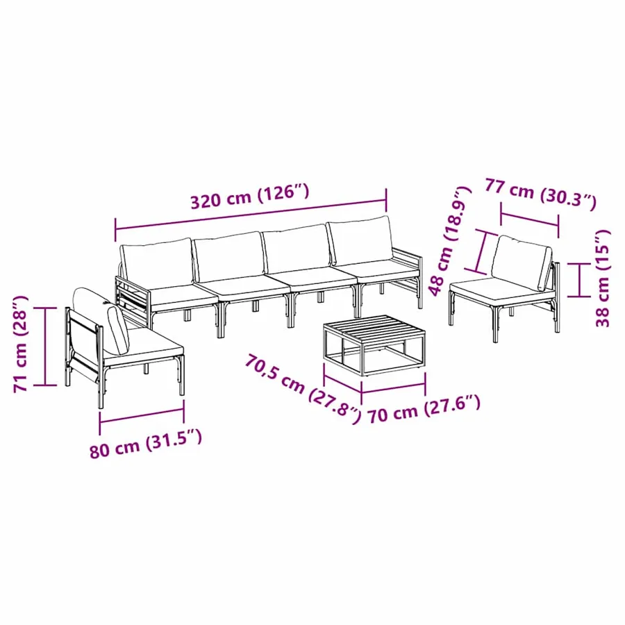 Ensemble de canapé de jardin avec coussin 7 pcs Noir Acier - 13