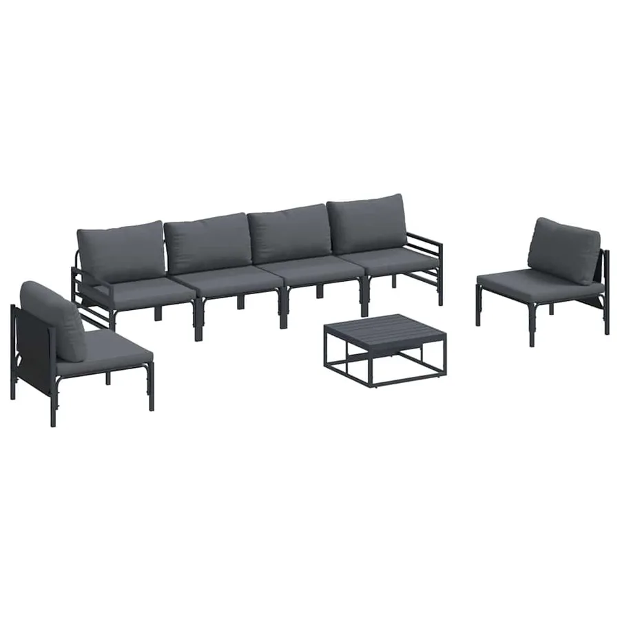 Ensemble de canapé de jardin avec coussin 7 pcs Noir Acier - 2