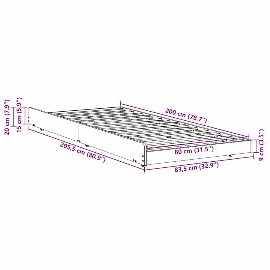 Cadre de lit Brun cire 80 x 200 cm Pin massif - 12