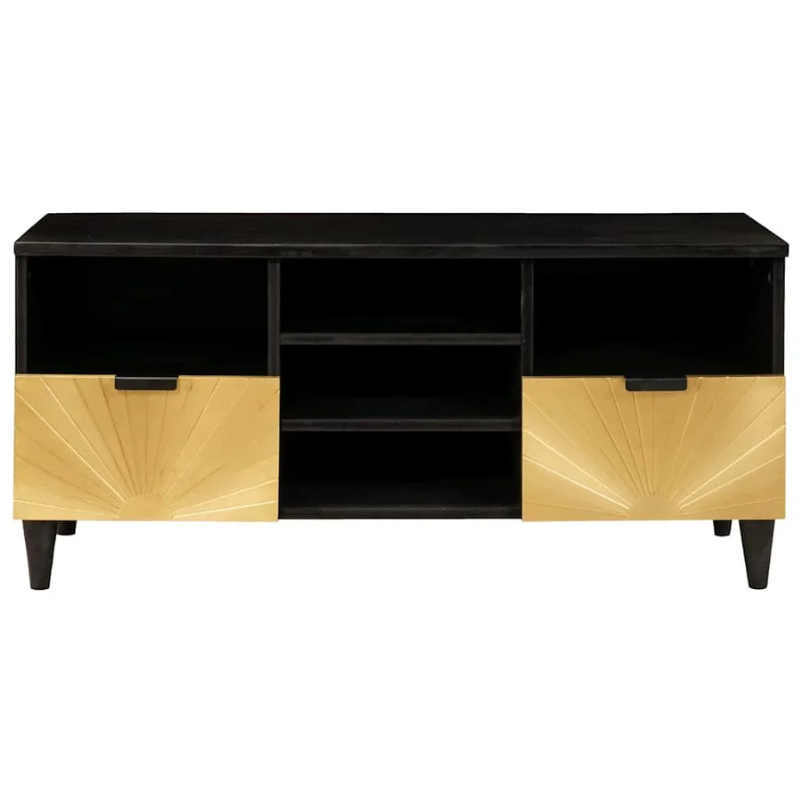 Meuble TV Noir et or 100 x 33 x 46 cm Bois d'ingénierie - 3