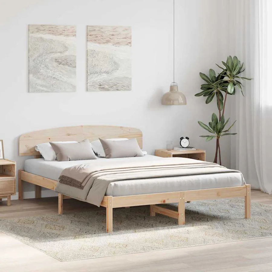 Cadre de lit avec tête de lit Naturel 140 x 200 cm Pin massif - 3