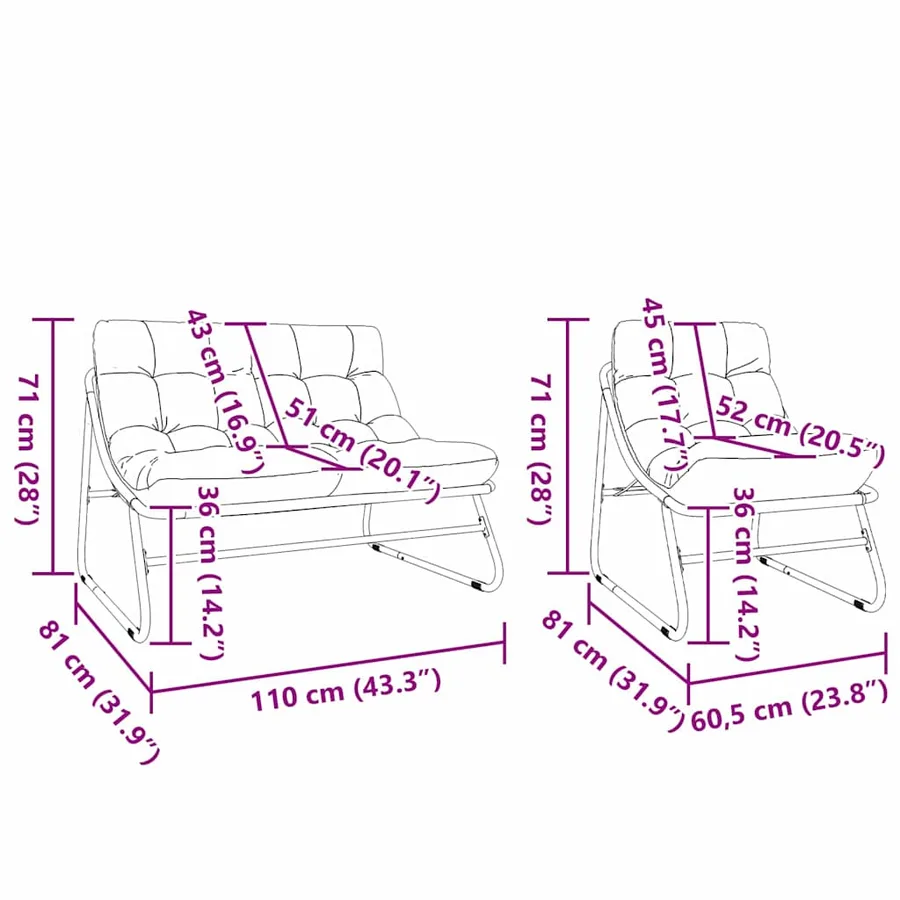 Mobilier de jardin 3 pcs Noir Acier enduit de poudre - 13