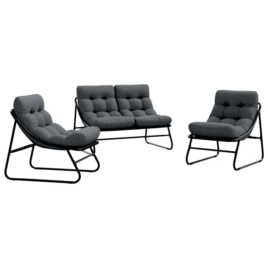 Mobilier de jardin 3 pcs Noir Acier enduit de poudre - 2