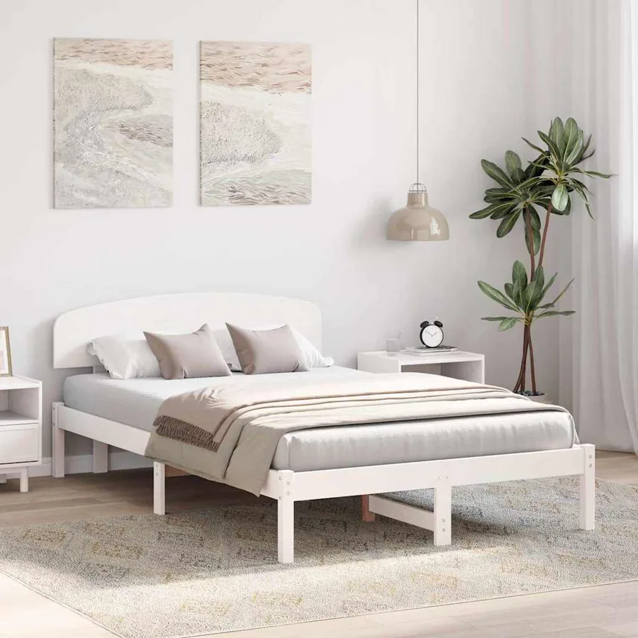 Cadre de lit avec tête de lit Blanc 140 x 190 cm Pin massif - 3