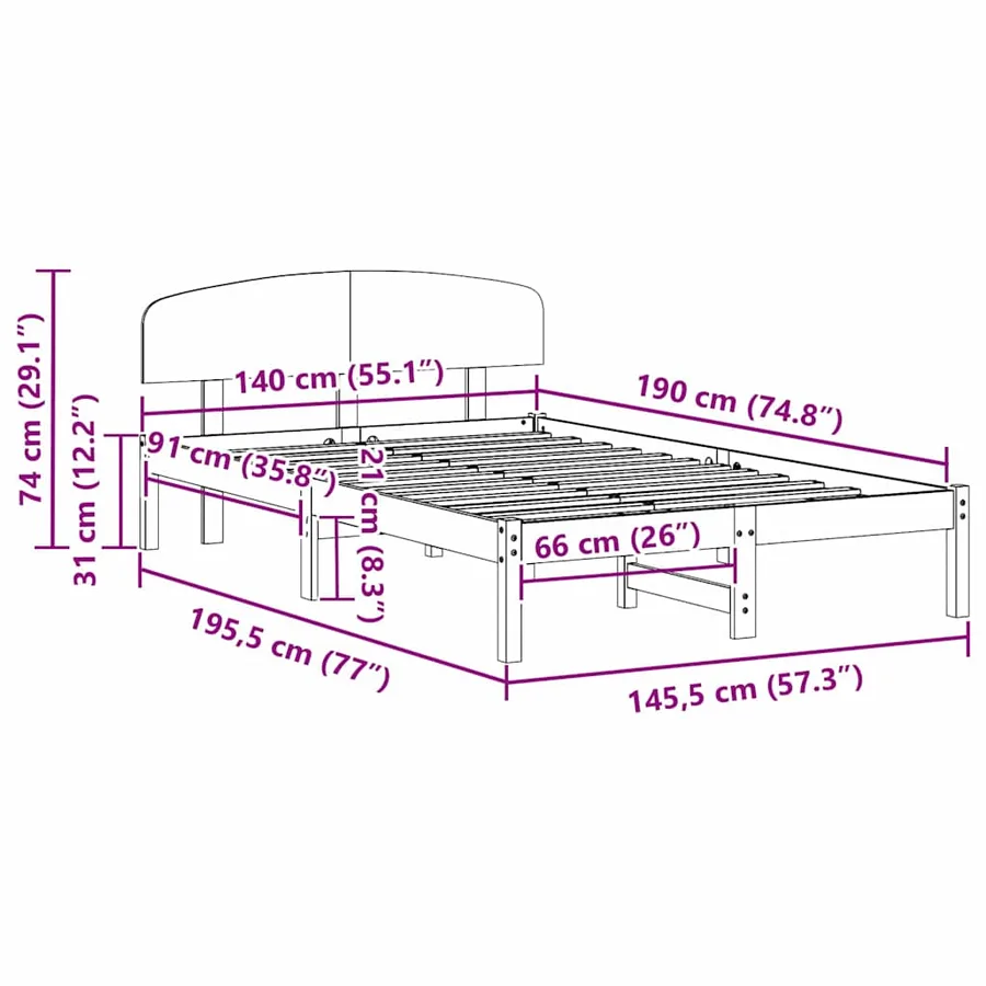 Cadre de lit avec tête de lit Blanc 140 x 190 cm Pin massif - 8