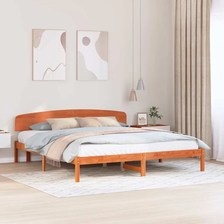 Cadre de lit avec tête de lit Brun cire 180 x 200 cm Pin massif
