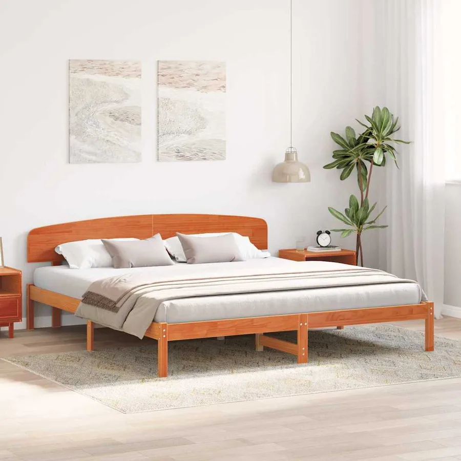 Cadre de lit avec tête de lit Brun cire 180 x 200 cm Pin massif - 3