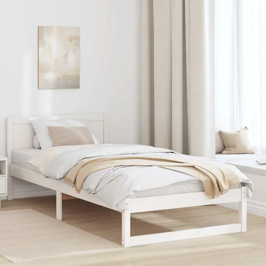 Cadre de lit avec tête de lit Blanc 75 x 190 cm Pin massif