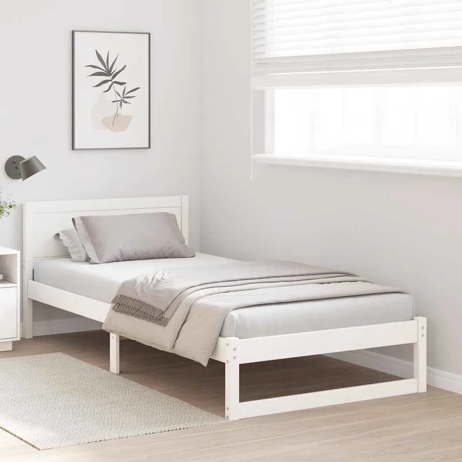 Cadre de lit avec tête de lit Blanc 75 x 190 cm Pin massif - 3