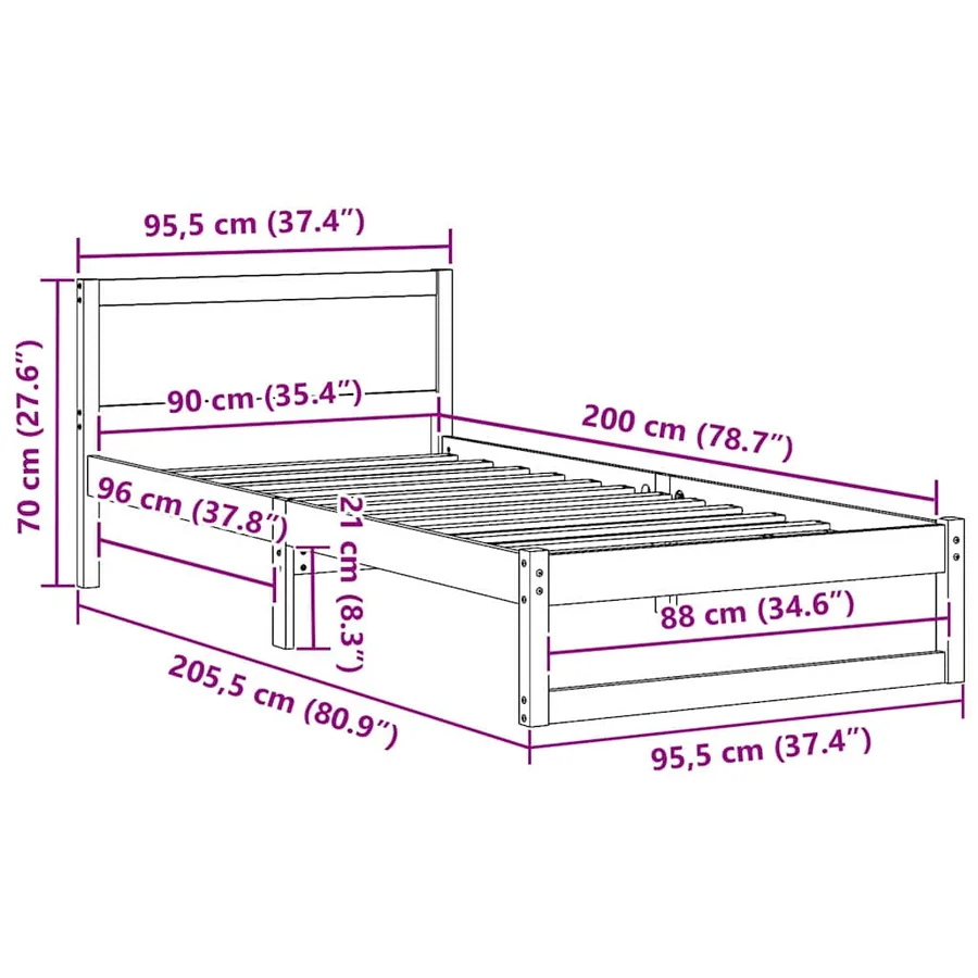 Cadre de lit avec tête de lit Blanc 90 x 200 cm Pin massif - 10
