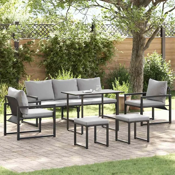 Ensemble de canapé de jardin avec coussin 6 pcs Noir Acier