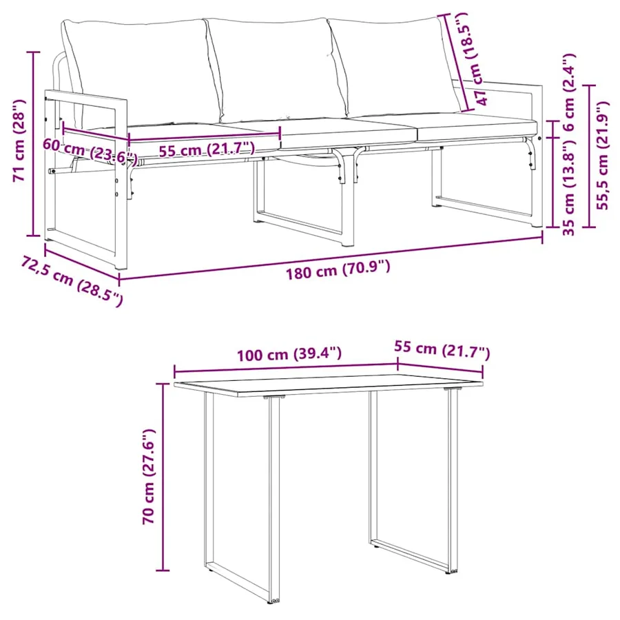 Ensemble de canapé de jardin avec coussin 6 pcs Noir Acier - 12