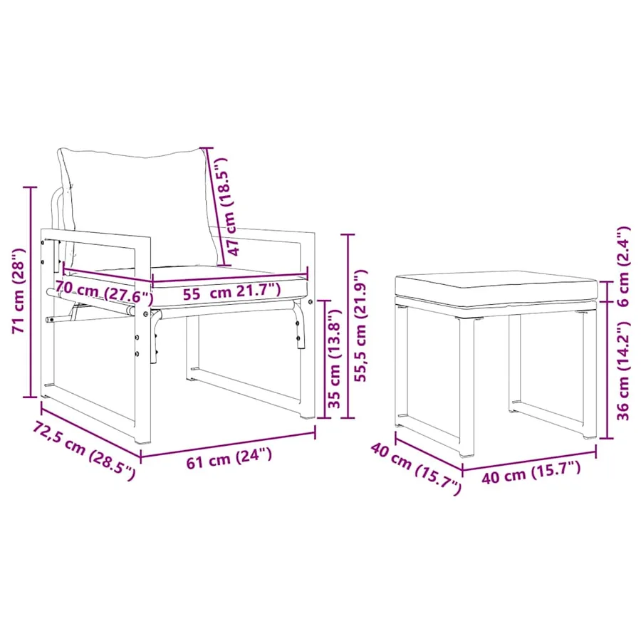 Ensemble de canapé de jardin avec coussin 6 pcs Noir Acier - 13