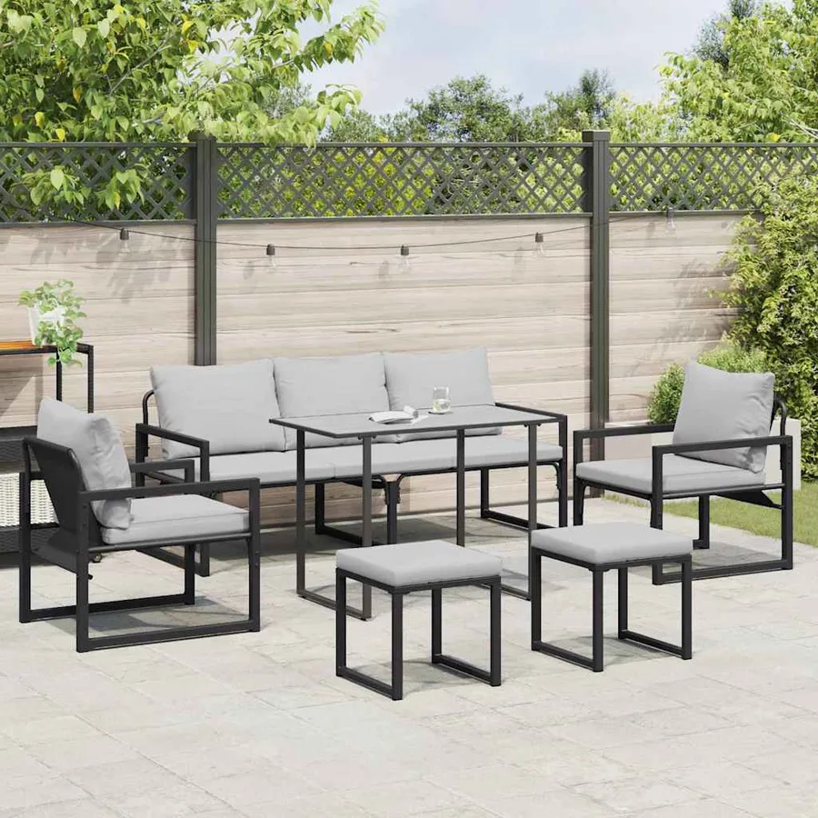 Ensemble de canapé de jardin avec coussin 6 pcs Noir Acier - 4